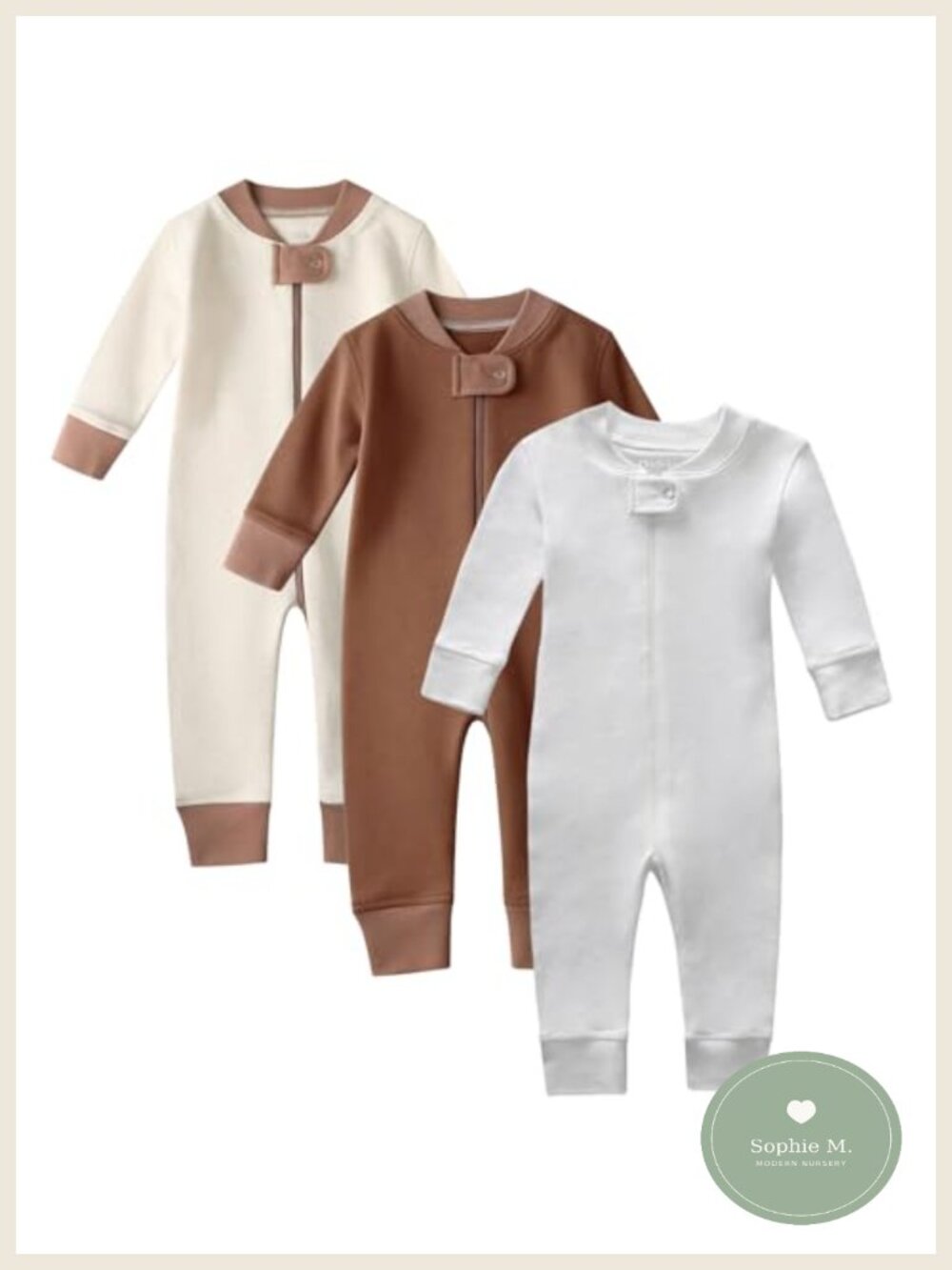 Organic Cotton Baby Romper 3-Pack Footless Zip Up Pajamas